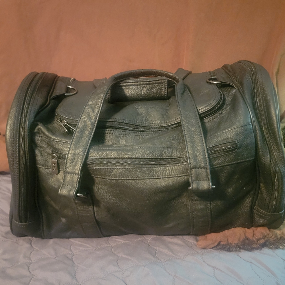A.P.C. Genuine Black Leather  Duffle Weekender Bag Multiple Pockets New
